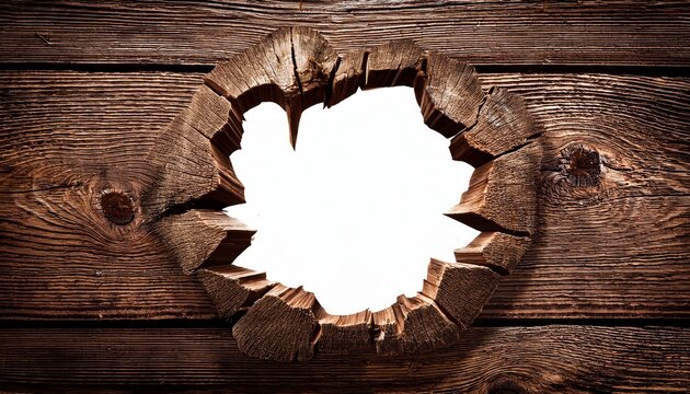 large break center cracked hole on broken old wooden board background 3d break though frame border for logo symbol display in grungy style