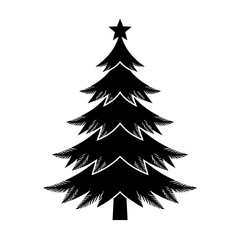 Fototapeta premium Black Christmas tree with star illustration flat design