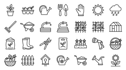 Fototapeta premium Gardening Tools and Supplies Icon Set