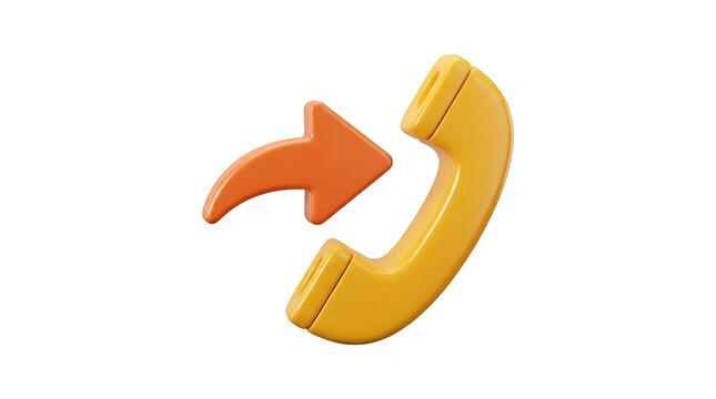 3d render of a yellow telephone handset icon with an orange arrow for incoming call symbol isolated on white background