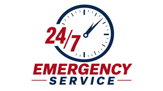 Twenty-four Seven Emergency Service Signage Featuring a Clock Icon for Quick Response Support