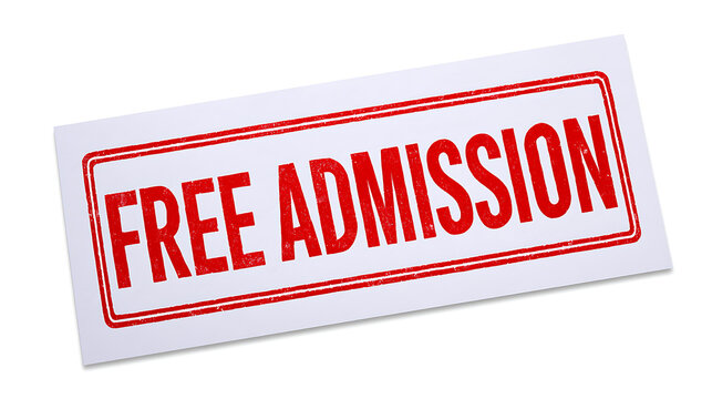 Red "FREE ADMISSION" Stamp on White Background with Textured Look, Ideal for Promotions, Offers, and Event Access Visuals