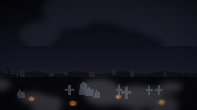 Spooky Old Graveyard - Flat Design Halloween Motion Background (Seamless Loop)