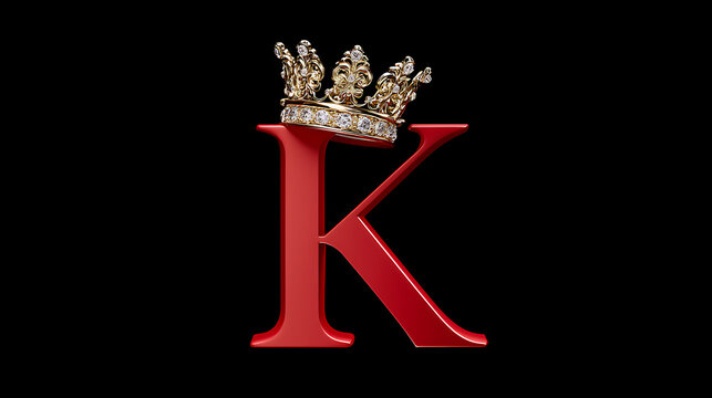 Bold Red Letter K Adorned with a Golden Crown, Symbolizing Royalty, Power, and Exclusivity on a Dark, Mysterious Background