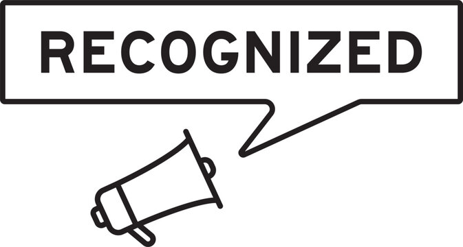 Megaphone icon with speech bubble in word recognized on white background