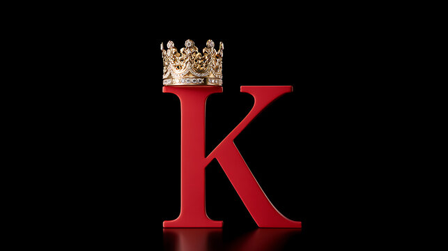 Bold red letter K with a golden royal crown on a sleek black background, symbolizing regal status, power, and high quality achievement