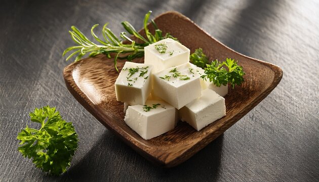 feta cheese cubes and herbs