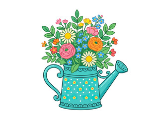 Colorful Flowers in Watering Can, Isolated © Atok