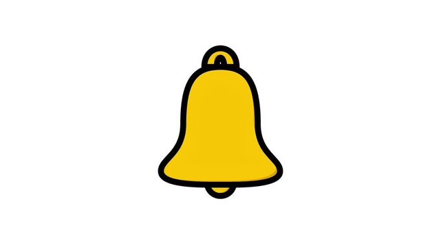 Yellow bell icon with a black outline isolated on a white background, representing notification, alarm, or alert symbol.