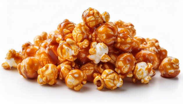 fresh caramel popcorn isolated on a white background