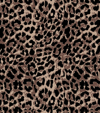 leopard animal skin seamless pattern on brown, safari texture textile, vector illustration 