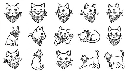 Obraz premium Playful cartoon cats with bandana illustrations.