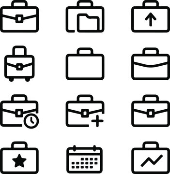 Set of briefcase icons, business bag symbols, vector illustration