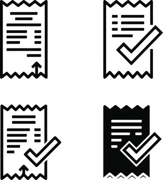 Set of receipt icons with check marks and arrows, vector illustration