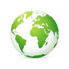 Fototapeta premium Green and white globe icon showing world map on a clean white background