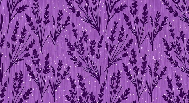 Repeating pattern of purple lavender sprigs on a textured background