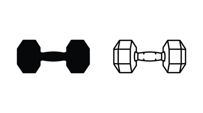 Dumbbell Silhouette And Outline On A White Background