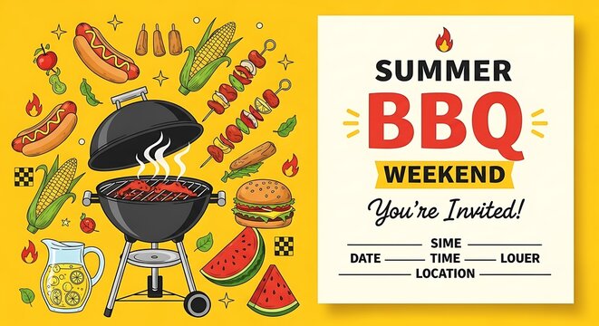 Summer barbeque weekend party invitation template