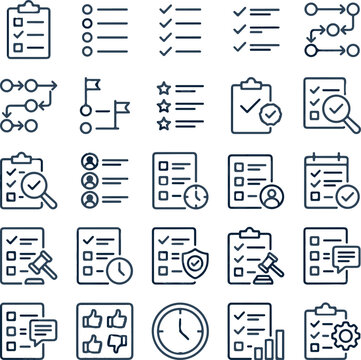 Set of task management, checklist, and project planning icons
