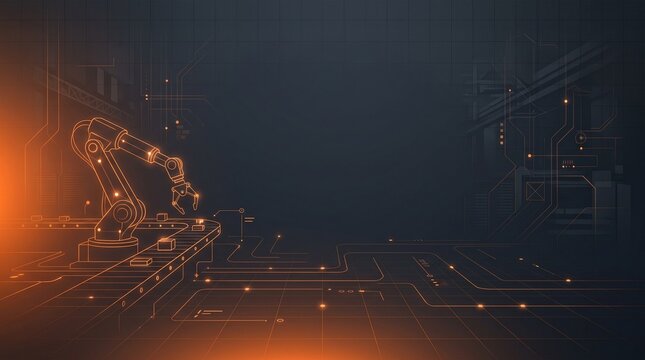 Abstract Smart Factory Industrial Background Template with Glowing Geometric Lines and Copy Space