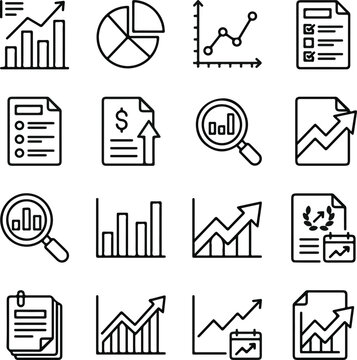 Set of business and data analytics line icons
