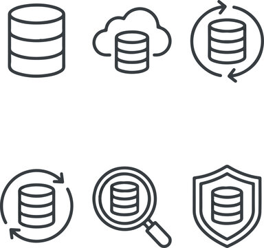 Set of database and cloud storage line icons