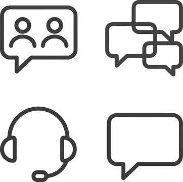 Set of communication and support icons including group chat, multiple messages, headset, and single speech bubble