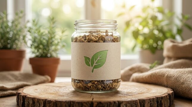 Eco friendly packaging mockup displayed on a natural wood surface for organic products