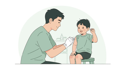 Fototapeta premium Doctor administering vaccine to a happy child, illustration