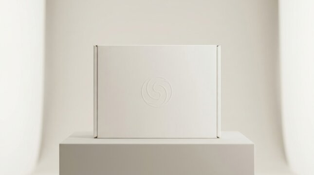 Elegant packaging mockup showcasing product design in a minimalist studio setting