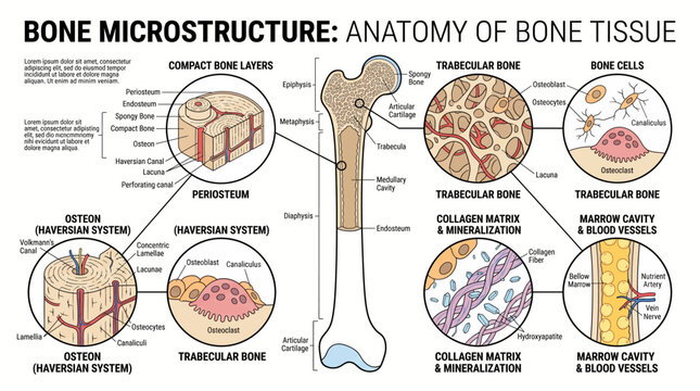 Human bone microstructure and anatomy of bone tissue infographic
