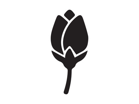 Rose bud silhouette against a white background simple floral graphic