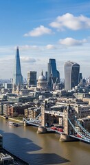 Naklejka premium Aerial view of london skyline and tower bridge on clear day