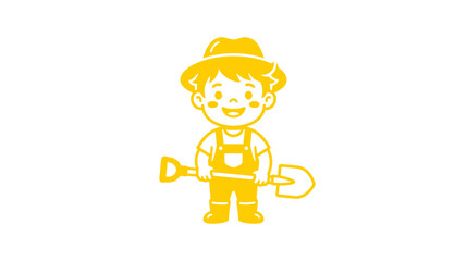 Cute Cartoon Farmer Boy Holding Shovels Isolated