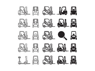 Forklift Icons And Delivery Truck Silhouettes On White Background © Naimteelab