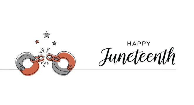 Happy Juneteenth Banner with Broken Chains. Freedom Celebration Illustration. Emancipation Day Design.