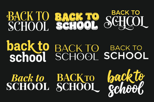 Vector Set of back to school elements, Back to school typography template, School event typography bundle illustration, Typography t-shirt, B2S.