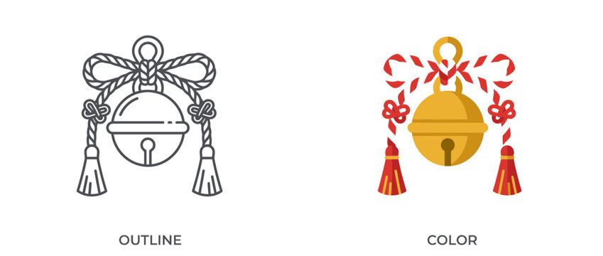 Japanese Shinto Suzu Bell with Decorative Red and White Braided Rope and Tassels Icon Illustration