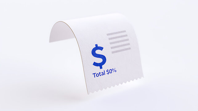 Minimalist receipt showing a zero balance, representing financial freedom, savings, or a successful payment transaction