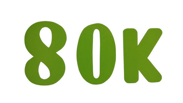 Green eighty thousand number sign 80k text label for social media milestones isolated on transparent background