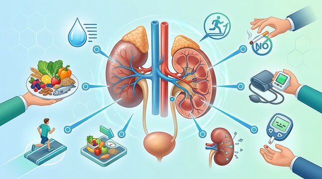 Lifestyle factors for healthy human kidney function infographic