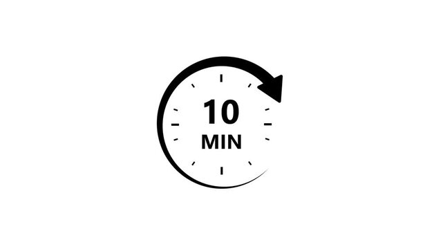 10 Min Clock Arrow Icon Animation Ten Minutes Timer Symbol Loop Isolated White Background Motion Graphic Video