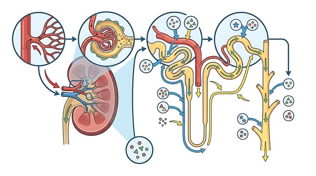 Detailed diagram showing kidney filtration and nephron function