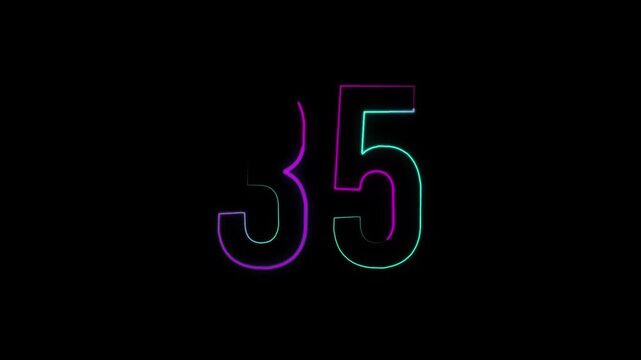 Neon number 35 with alpha channel, numerology, numbers with a transparent background