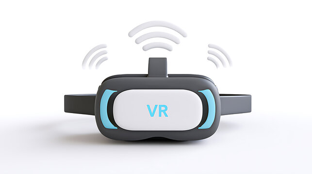 Minimalist Virtual Reality Headset Render with Wireless Signal &ndash; Modern Immersive Technology for Digital Experiences and Interactive Entertainment