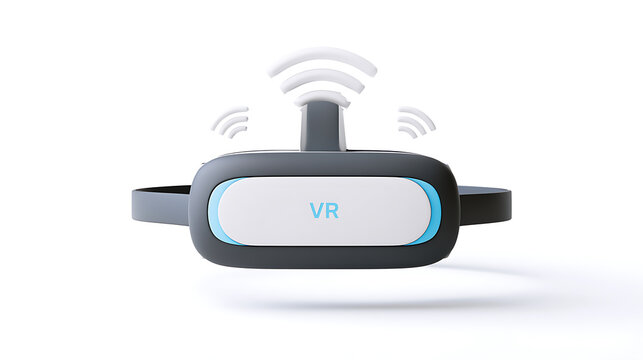 Modern virtual reality headset with wireless signal illustration on a clean white background for immersive digital experience technology