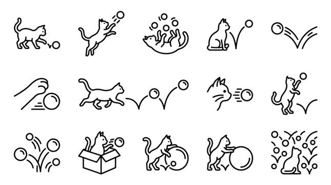 Playful line art illustrations of cats and birds.