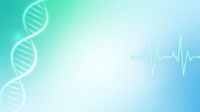Abstract Medical Technology Biotech Background Template with Glowing DNA Lines and Copy Space