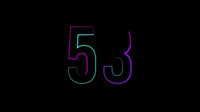 Neon number 53 with alpha channel, numerology, numbers with a transparent background