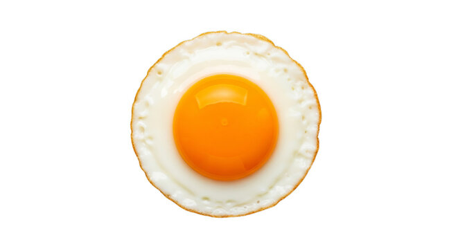 Fried egg sits centered on a white surface to highlight the bright yellow yolk and cooked whites.
